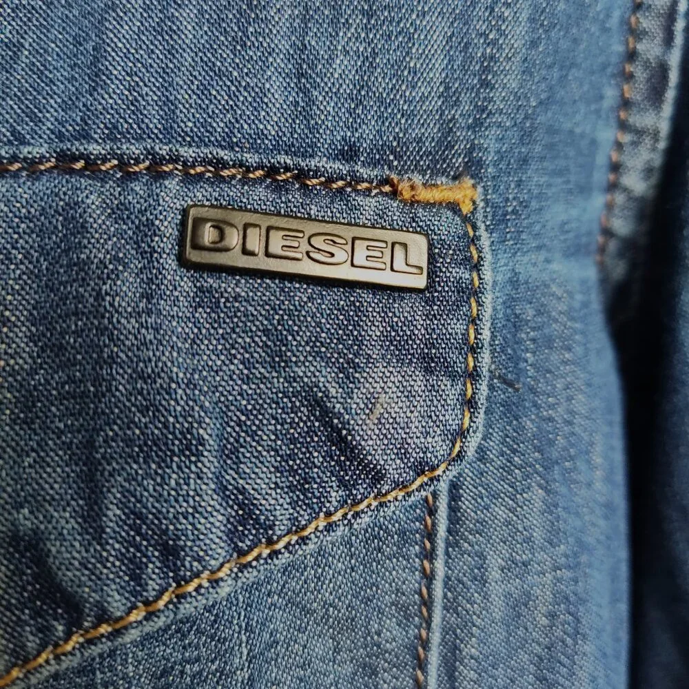 Diesel Western Distressed Chambray Snap Front Cotton Thin Soft Denim Shirt Sz S - Picture 8 of 11